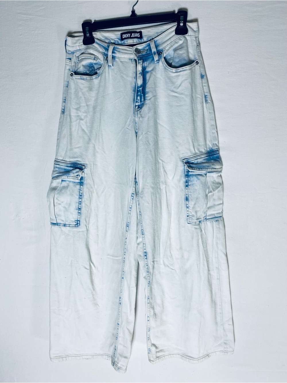 DKNY Jeans Light Wash Baggy Wide Leg Cargo Denim Utility Trousers 28